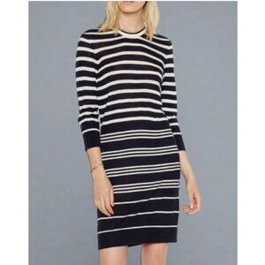 Equipment Cashmere Silk Striped Knit Sweater Dress Blue Short Sleeve Large